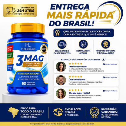 Kit 3 Mag Magnésio Treonato Taurina e Bisglicinato 180 Caps | Emunora