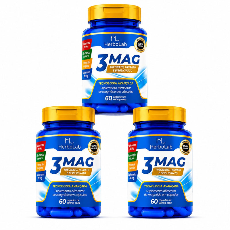 Kit 3 Mag Magnésio Treonato Taurina e Bisglicinato 180 Caps | Emunora