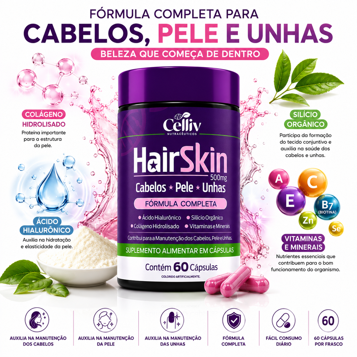 Hair Skin Cabelos Pele e Unhas 60 Cápsulas | Emunora