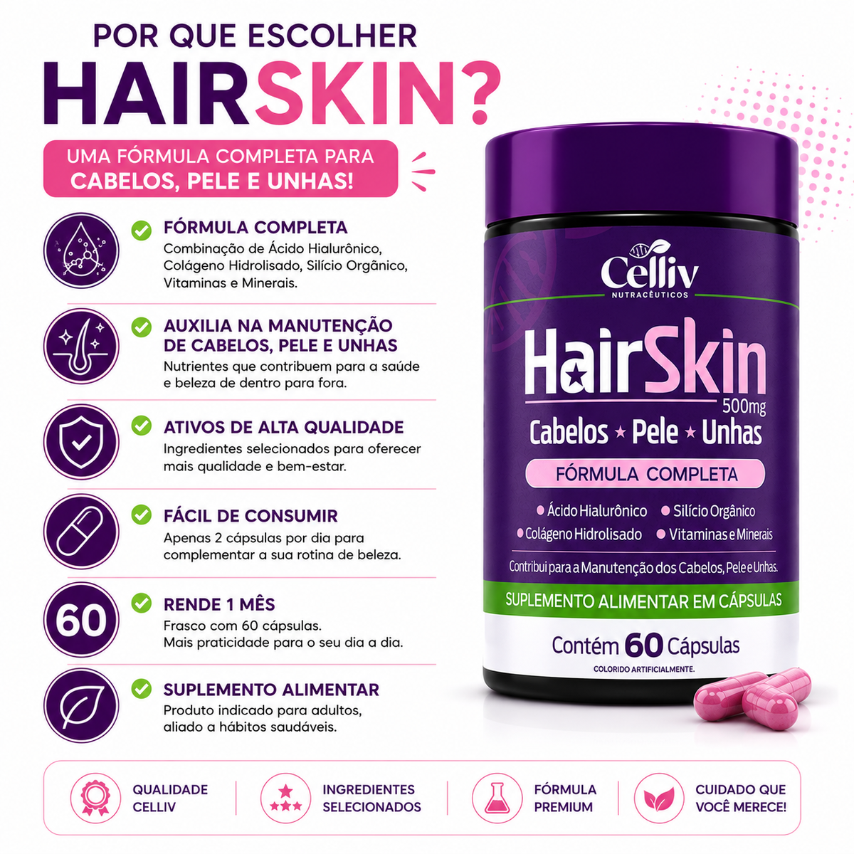 Hair Skin Cabelos Pele e Unhas 60 Cápsulas | Emunora