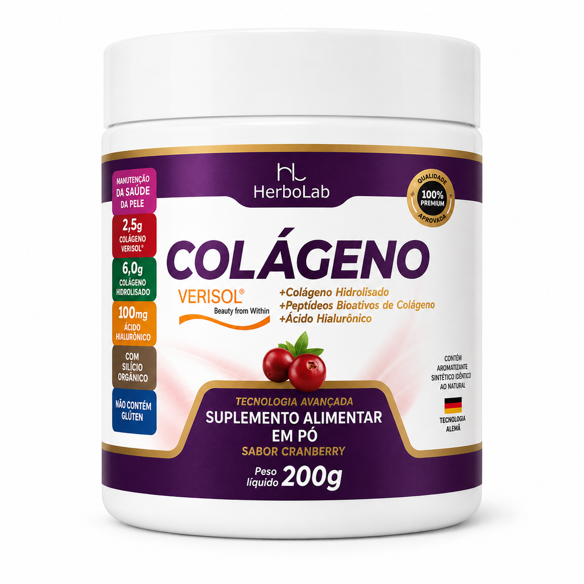 Colágeno Verisol em Pó Cranberry 200g | Emunora