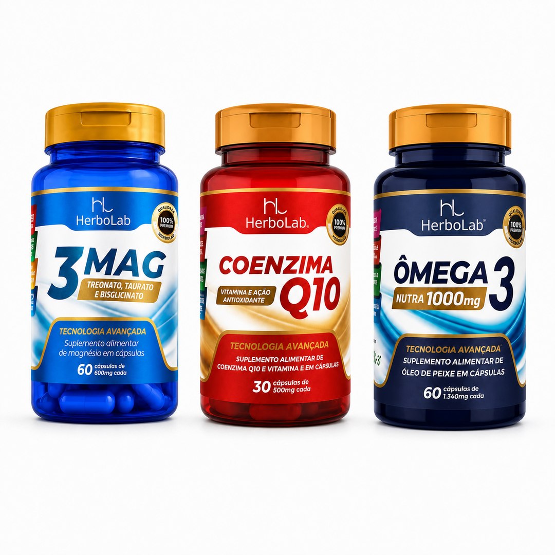 Kit Saúde e Longevidade com 3MAG, Coenzima Q10 e Ômega 3 | Emunora